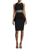 Sleeveless Beaded-Waist Peplum Cocktail Dress