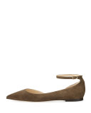 Lucy Suede Half-d'Orsay Flat, Moss