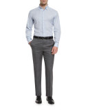 Flat-Front Twill Trousers, Gray