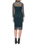 Eve Crocheted Bracelet-Sleeve Shirtdress, Black