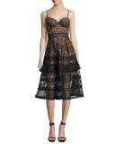 Paisley Lace Sleeveless Bustier Midi Dress, Black