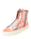 Hensel Fluorescent Leather High-Top Sneaker, Orange