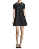 Embellished Short-Sleeve Dress, Black