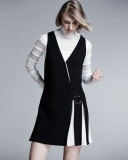 Vega Sleeveless Two-Tone Dress, Black/ Ivory