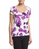 Short-Sleeve Orchid-Print Pullover Top, Multi Colors