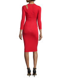 Long-Sleeve Ruched Sheath Dress 