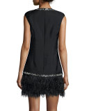 Cap-Sleeve Bead-Trim Dress W/ Feather Hem 