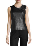 Richelle Leather Lace-Back Floral-Appliqué Top