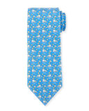 Elephant & Tree Printed Silk Tie, Light Blue