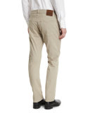 Straight-Fit Solid Wash Stretch Denim Jeans, Tan