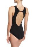 Mesh-Insert High-Neck One-Piece Swimsuit, Black