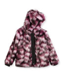 Hooded Faux-Fur Coat, Pink/Purple, Size 6-10