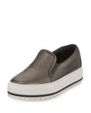 Monili-Trim Leather Platform Sneaker, Gunmetal