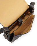 Contrast-Edge Leather Saddle Bag, Black