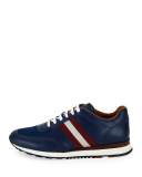 Leather Trainer Sneaker w/Trainspotting Stripe, Marine Blue