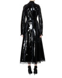 Belted Patent-Leather Trench Coat W/Ruffle Trim, Black