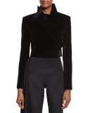 Cropped Velvet Moto Jacket, Black