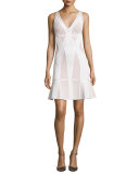 Sleeveless Mesh-Bandage Flounce-Hem Dress, White