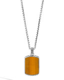 Tigers Eye & Silver Box Chain Dog Tag Necklace