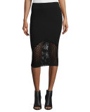 Netted Mesh Midi Skirt, Black