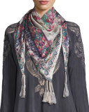 Tribeca Printed Silk Scarf, Coral/Multi