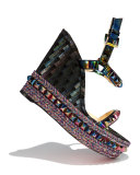 Cataclou Printed 120mm Wedge Red Sole Sandal, Multi