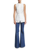 Sleeveless Cotton Button-Front Shirt, Soft White