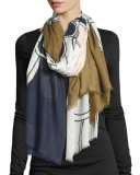 Petal Colorblock Voile Scarf, Blue/Brown