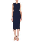 Sleeveless Round-Neck Textured Dress, Dark Navy