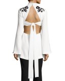 Rosabell Floral Open-Back Tunic, Ivory
