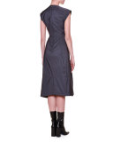 Cap-Sleeve Jewel-Neck Midi Dress, Gray