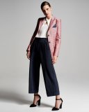 Geometric-Jacquard One-Button Jacket, Red/Multi