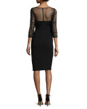 3/4-Sleeve Beaded-Bodice Ruched Sheath Dress 