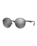 Round Mirrored Sunglasses, Black/Gray