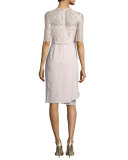 Half-Sleeve Lace Ruffled Cocktail Dress