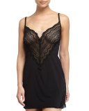 Ceylon Chevron-Lace Slip Chemise, Black
