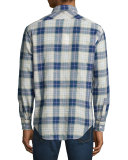 John Plaid Long-Sleeve Sport Shirt, Blue