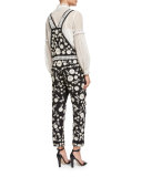 Floral Lace-Embroidered Dungarees, Black/Chalk
