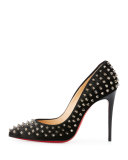 Follies Spikes Velvet 100mm Red Sole Pump, Metallic Gray