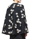 3D Floral-Embellished Cape, Black