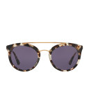 Monochromatic Double-Bridge Cat-Eye Sunglasses, White Tortoise
