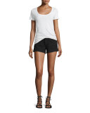 Rolled-Cuff Denim Shorts, Black