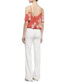 Adorlee Floral-Print Cold-Shoulder Top