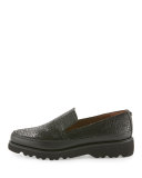 Coco Crackled Lugged-Sole Loafer, Black