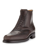 Wing-Tip Leather Lace-Up Boot, Brown