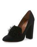 Wild Suede Fringe Loafer Pump, Black