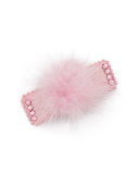 Girls' Rhinestone Fur Pompom Hair Clip, Light Pink