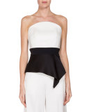 Penn Strapless Peplum Bustier Top, White/Black
