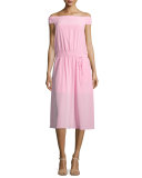 Silk Off-the-Shoulder Midi Dress, Pink