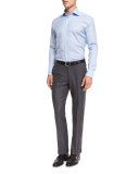 Twill Trofeo Wool Flat-Front Trousers, Gray